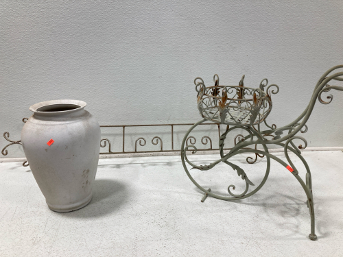 White Vase, Metal Shelf, Metal Bicycle Flower Pot Holder,