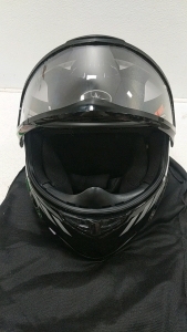 Polaris Motorcycle Helmet with Helmet Bag and Various Automotive and Safety Supplies