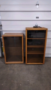 (1) 23¼"x 16½"x 46½" Rolling Stereo Cabinet w/ Contents Inside Cabinets (Brands in description) & (1) 23¾"x 16½"x 39" Rolling Stereo Cabinet