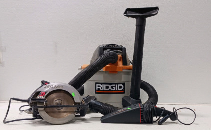 Ridgid Shop Vac (Has Power and Sucks/blows), SkilSaw (Has Power, Blade Spins), Car Vac