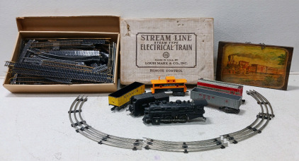 Antique Marx StreamLine Electric Train Set in Original Box and Accessories Wooden Wall painting