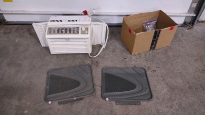 (1) Box of Tools/ Locks/ Keys, (2) Truck Floor Mats; 17"x 15" & (1) Air Conditioner Unit; Roughly 2½'x 1' For Window Space