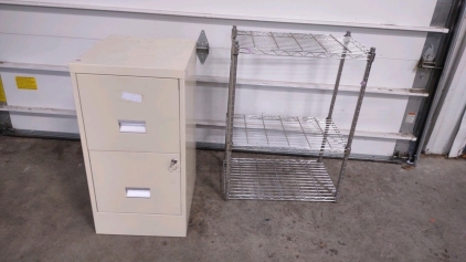 15"x 18"x 29" (Tan) Filing Cabinet w/ Keys/ Spare Keys & a 22½"x 13"x 30" 3- Tier Storage Rack