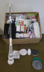 (1) Electric Cleaning Brush Kit & (1) Box Of Assorted Amazon Overstock/ Returns