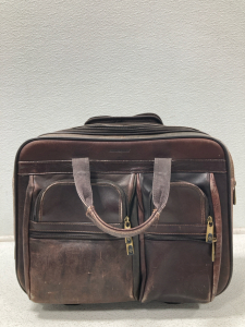 Samsonite Vintage Mocha Leather Rolling Carry-On Laptop Lawyer Bag