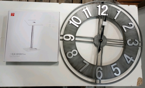 (1) Eary Floor Stand (1) Large Wall Mounted Grey Clock (perch)