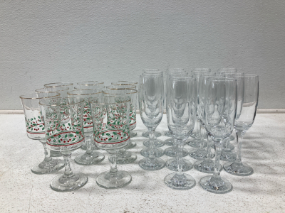 (18) Champagne Glasses, (11) Goblet Glasses