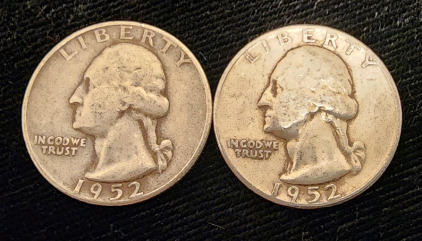 (2) 1952 90% Silver Washington Quarters- Verified Authentic