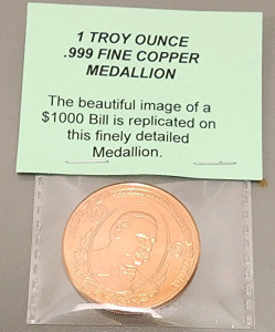 1 Troy Ounce .999 Fine Copper Medalion