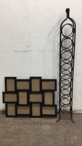 (12)picture frame and black metal wine rack