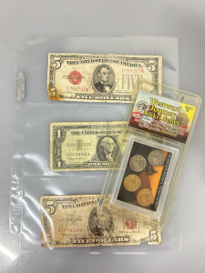 Vintage Silver Dollar and Red Stamped Dollars As Well As Weataward Journey Nickel Series (2005)