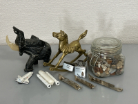 Collectibles: Polished Stones, Brass Rocking Horse, Elephant Decoration and More