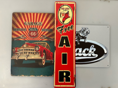 (3) Tin Signs (Garage Service, Free Air, Mack)