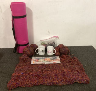 Yarn, Yoga Mat,Hubby and Wife coffee Cups