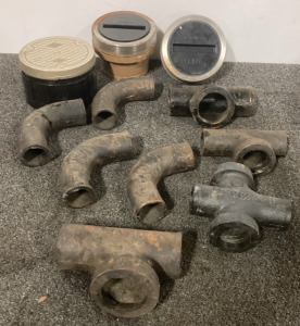 2” Cast Iron Pipe Fittings 90’s Tee’s, Sweeps 1 Cap 2 Threaded Drain Tops