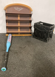 Model Car Shelf. Louisville Slugger Bat . 6 Wine Bottle Crate