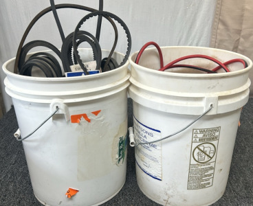 Bucket of V-belts & Bucket With 100ft Extension Cord