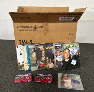 Box of Assorted Movies, CDs, & Cassettes