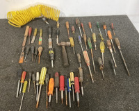 Various Philips Screwdrivers and Flat Head …. Various Chisels.. Air Compressor Hose