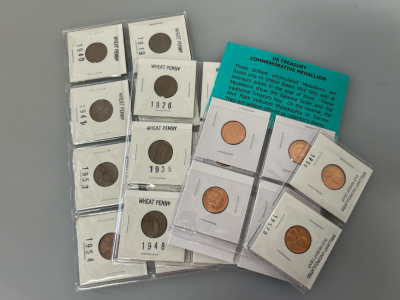 Vintage Wheat Pennies and US Treasury Commemorative Medallion Coins