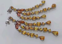 Value $16,790 Yellow/Orange Sapphire & Diamond Pair of Platinum Earrings - 2