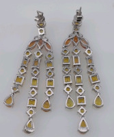 Value $16,790 Yellow/Orange Sapphire & Diamond Pair of Platinum Earrings - 4