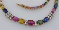 Value $37,880 Natural Multi-Colored Sapphire & Natural Diamond Gold Necklace - 2