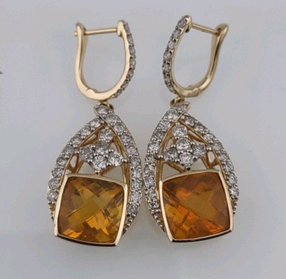 Value $9,480 Fire Opal & Diamond Gold Earings