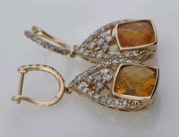 Value $9,480 Fire Opal & Diamond Gold Earings - 2