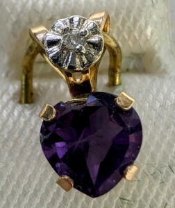 $200 10K Aamethyst And Diamond Pendant