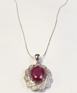 $400 Silver Ruby And Cz 18" Necklace