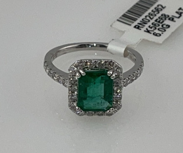 Value $17,800 Emerald And Diamond Platinum Ring Size 6-1/2 (US)