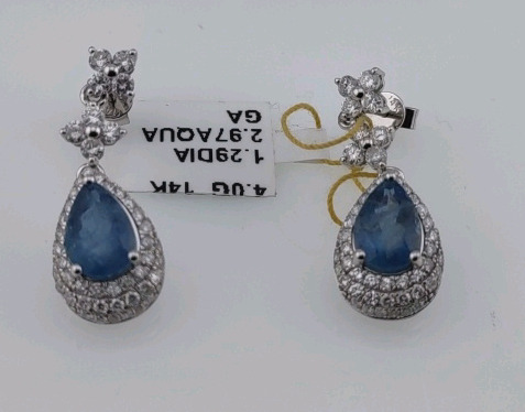 Value $12,780 Aquamarine & Diamond Pair of White Gold Earrings