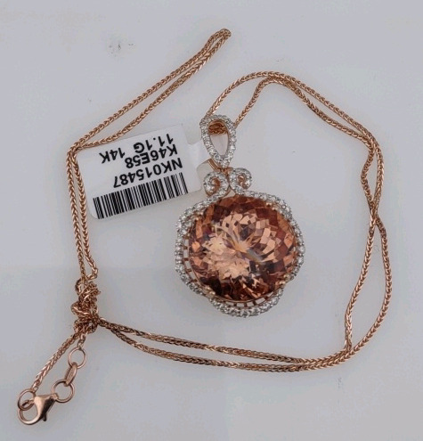 Value $13,883 Gold Morganite & Diamond Gold Pendant Necklace