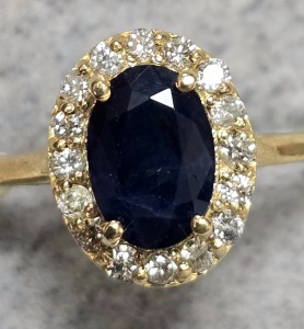 $2085 10K Blue Sapphire (1ct) Diamond(0.15ct) Ring