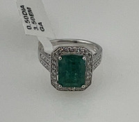 Value $18,370 Beryl Emerald And Diamond Platinum Ring Size 6-1/2 (US)