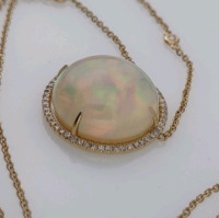 Value $8,970 Natural Opal & Diamond Pendant w/ Chain - 4