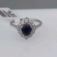 Value $11,970 Natural Blue Sapphire & Diamond Gold Ring - 2