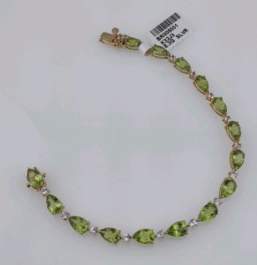 Value $2,485 Peridot & White Topaz Bracelet Silver Gold Overlay