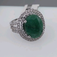 Value $2,360 Emerald & Sapphire Silver Ring