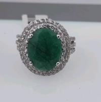 Value $2,360 Emerald & Sapphire Silver Ring - 2