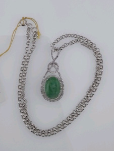 Value $2,728 Enhanced Emerald & Genuine Colorless Sapphire Solid Platinum Plated Silver Necklace