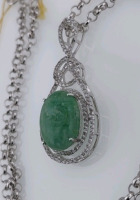 Value $2,728 Enhanced Emerald & Genuine Colorless Sapphire Solid Platinum Plated Silver Necklace - 4