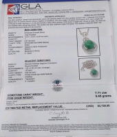 Value $2,728 Enhanced Emerald & Genuine Colorless Sapphire Solid Platinum Plated Silver Necklace - 6