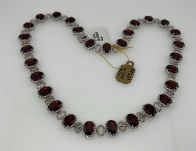 $20,860 Value .925 Sterling Silver Garnet And Diamond Necklace