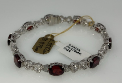 $8,260 Value .925 Sterling Silver Garnet And Diamond Bracelet