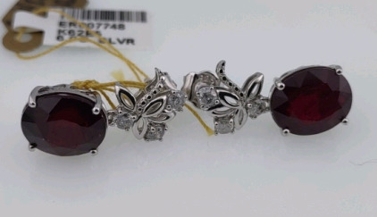 Value $6,190 Ruby & Diamond Silver Pair of Earings