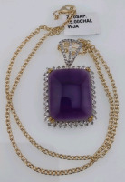 Value $1,200 Chalcedony & Sapphire Gold Plated Silver Pendant w/ 17" Chain