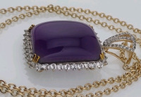 Value $1,200 Chalcedony & Sapphire Gold Plated Silver Pendant w/ 17" Chain - 3