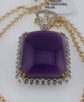 Value $1,200 Chalcedony & Sapphire Gold Plated Silver Pendant w/ 17" Chain - 4